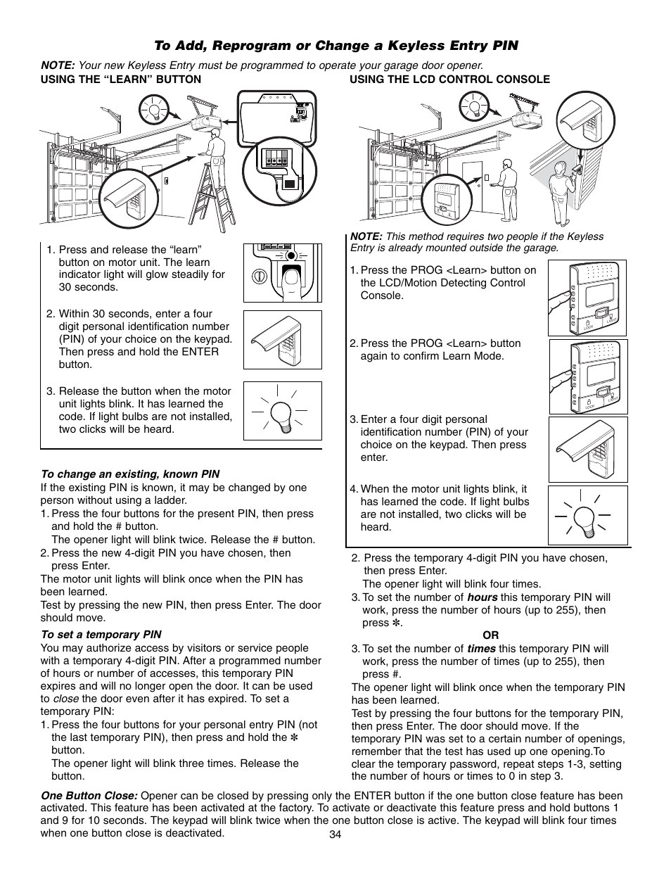 To add, reprogram or change a keyless entry pin | Chamberlain 3585 3/4 HP User Manual | Page 34 / 40