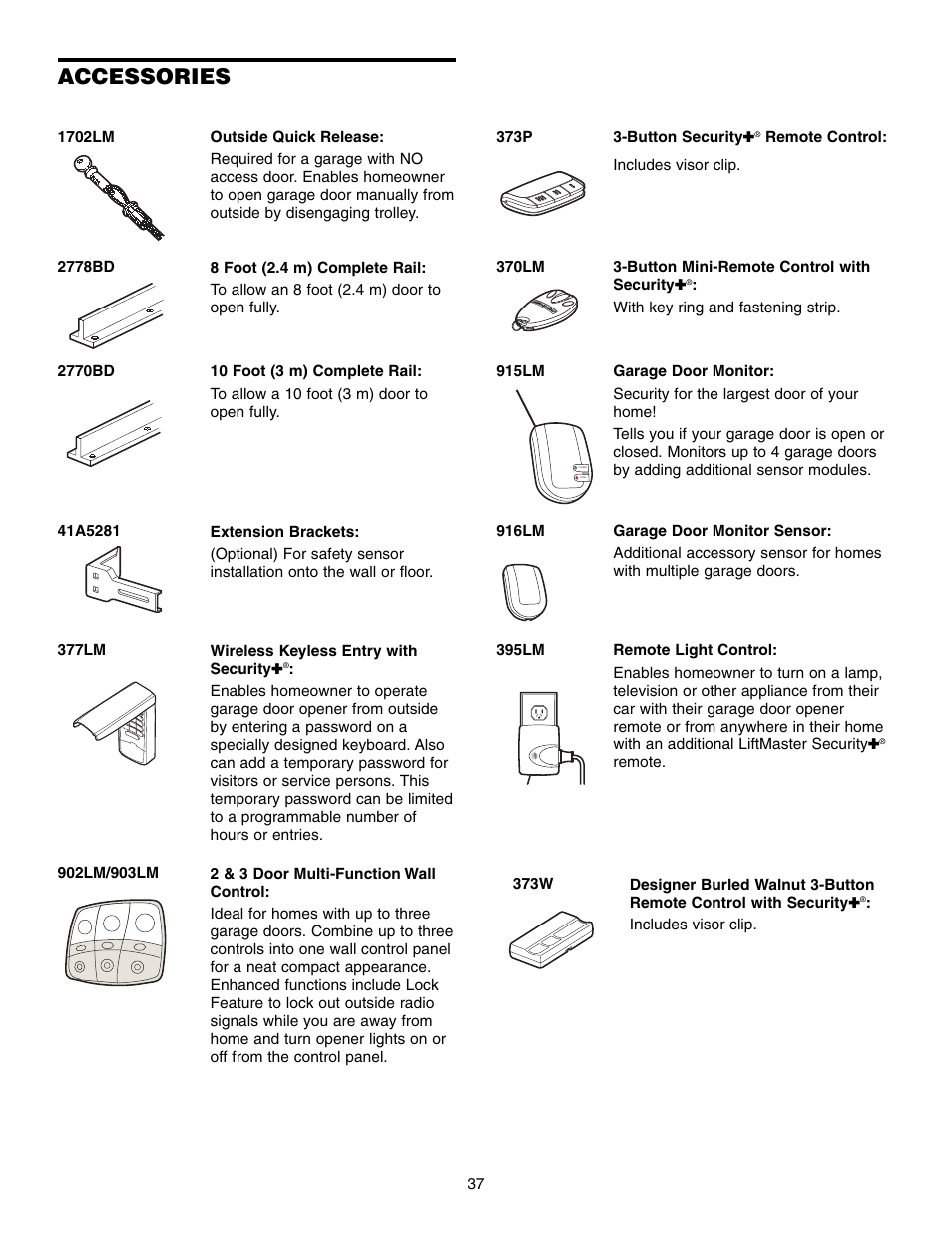 Accessories | Chamberlain 3585 3/4 HP User Manual | Page 37 / 40