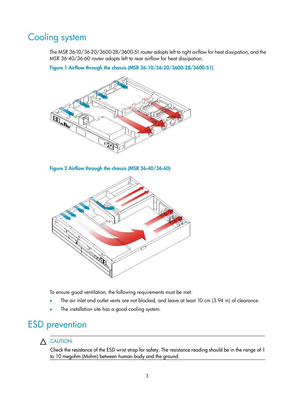 Cooling system, Esd prevention | H3C Technologies H3C MSR 3600 User Manual | Page 11 / 95