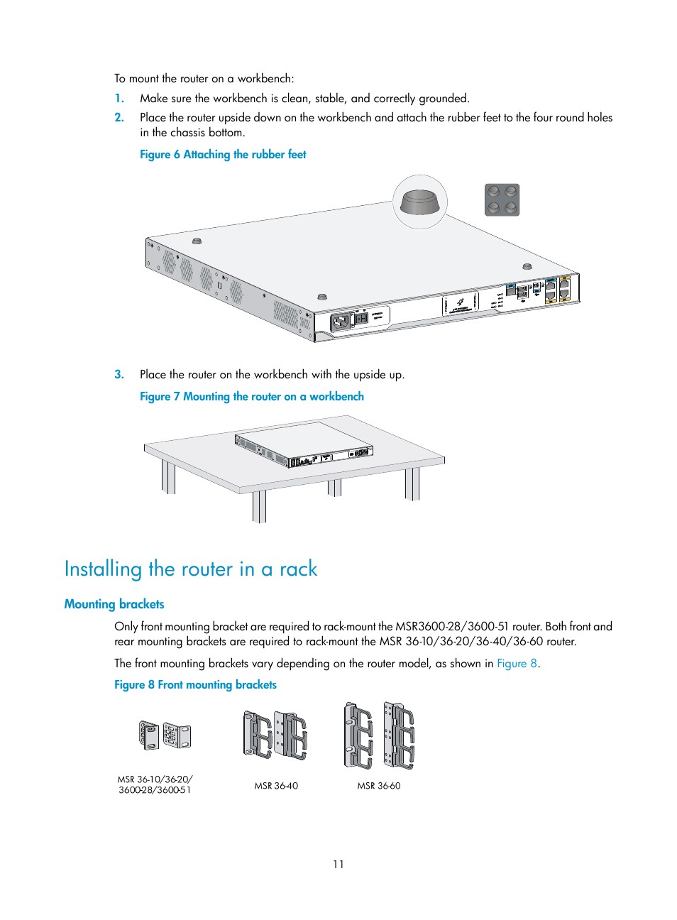 Installing the router in a rack, Mounting brackets | H3C Technologies H3C MSR 3600 User Manual | Page 19 / 95