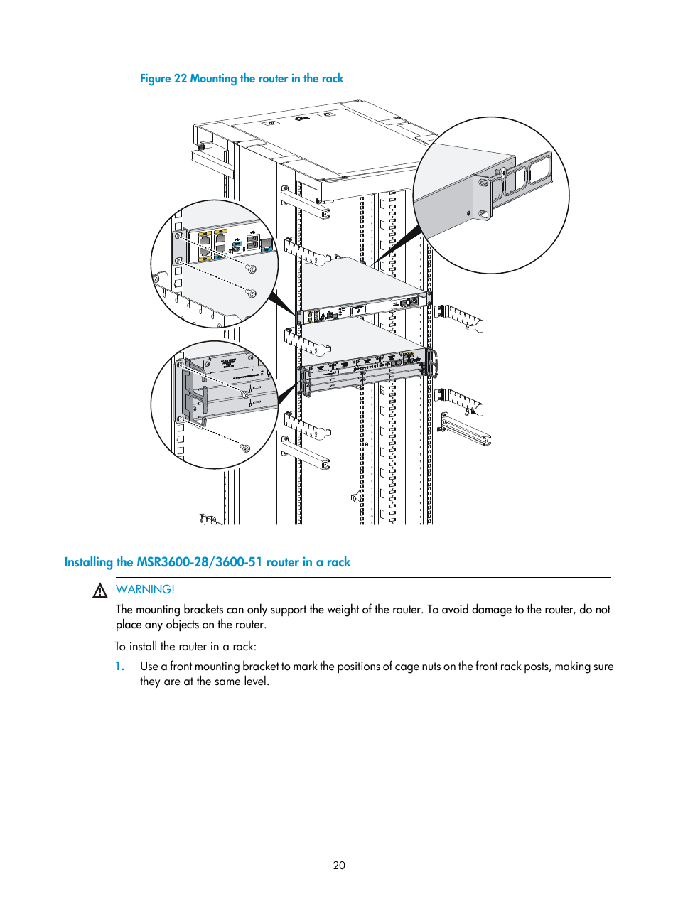 Installing the msr3600-28/3600-51 router in a rack | H3C Technologies H3C MSR 3600 User Manual | Page 28 / 95