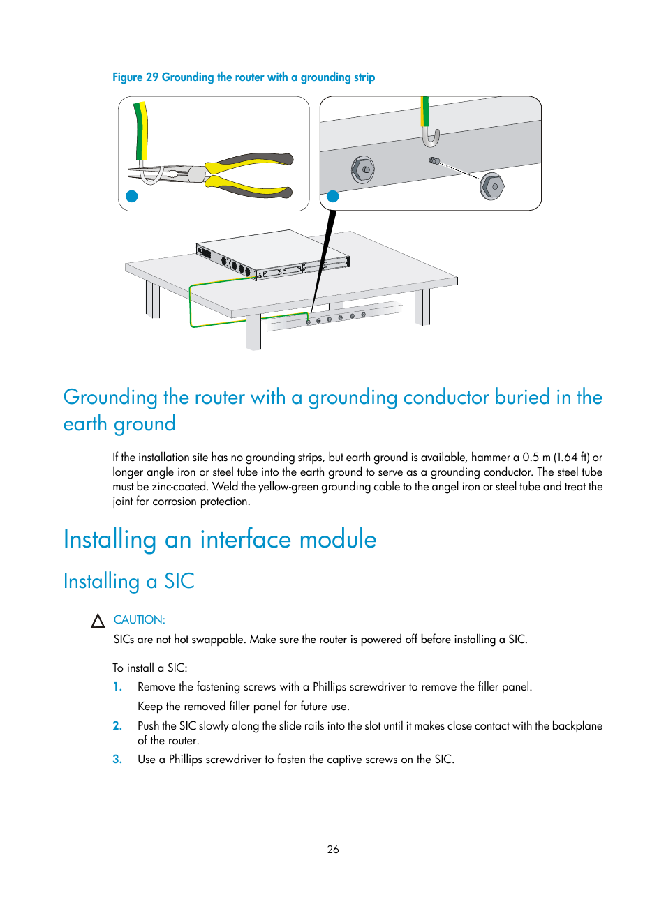 Installing an interface module, Installing a sic | H3C Technologies H3C MSR 3600 User Manual | Page 34 / 95