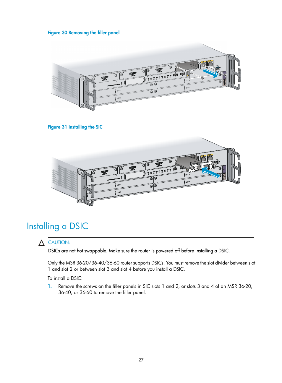 Installing a dsic | H3C Technologies H3C MSR 3600 User Manual | Page 35 / 95