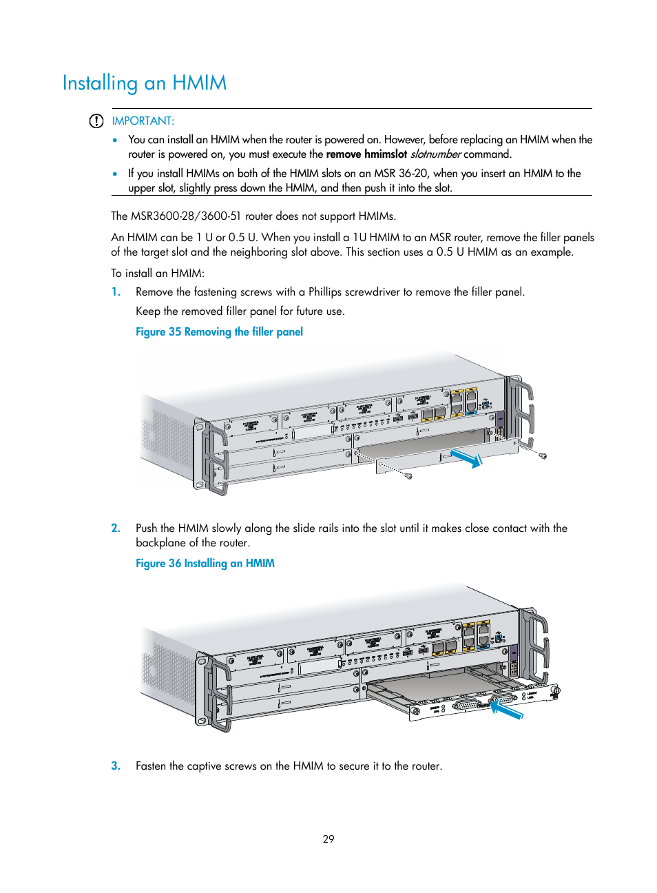 Installing an hmim | H3C Technologies H3C MSR 3600 User Manual | Page 37 / 95