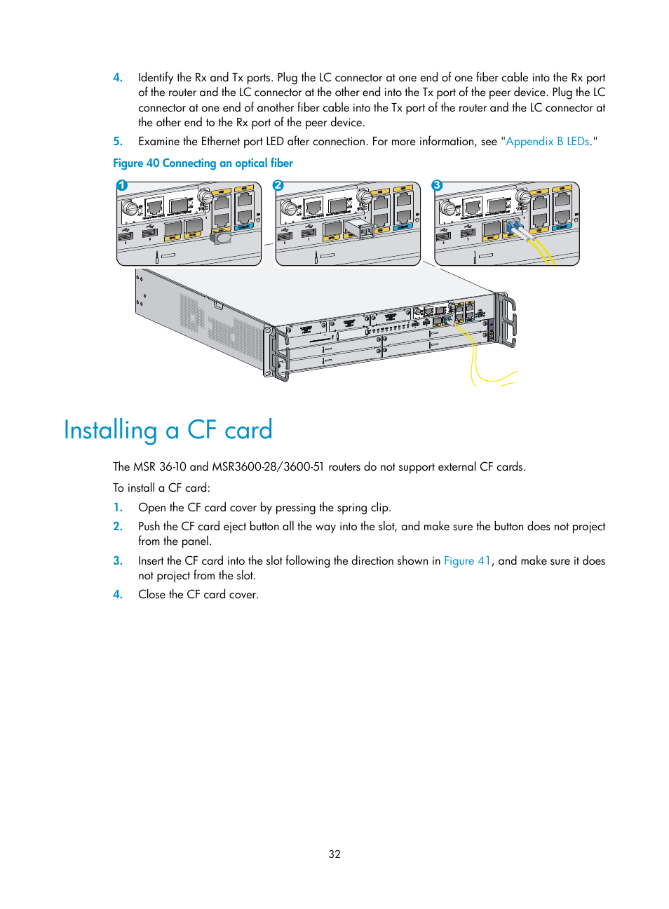 Installing a cf card | H3C Technologies H3C MSR 3600 User Manual | Page 40 / 95