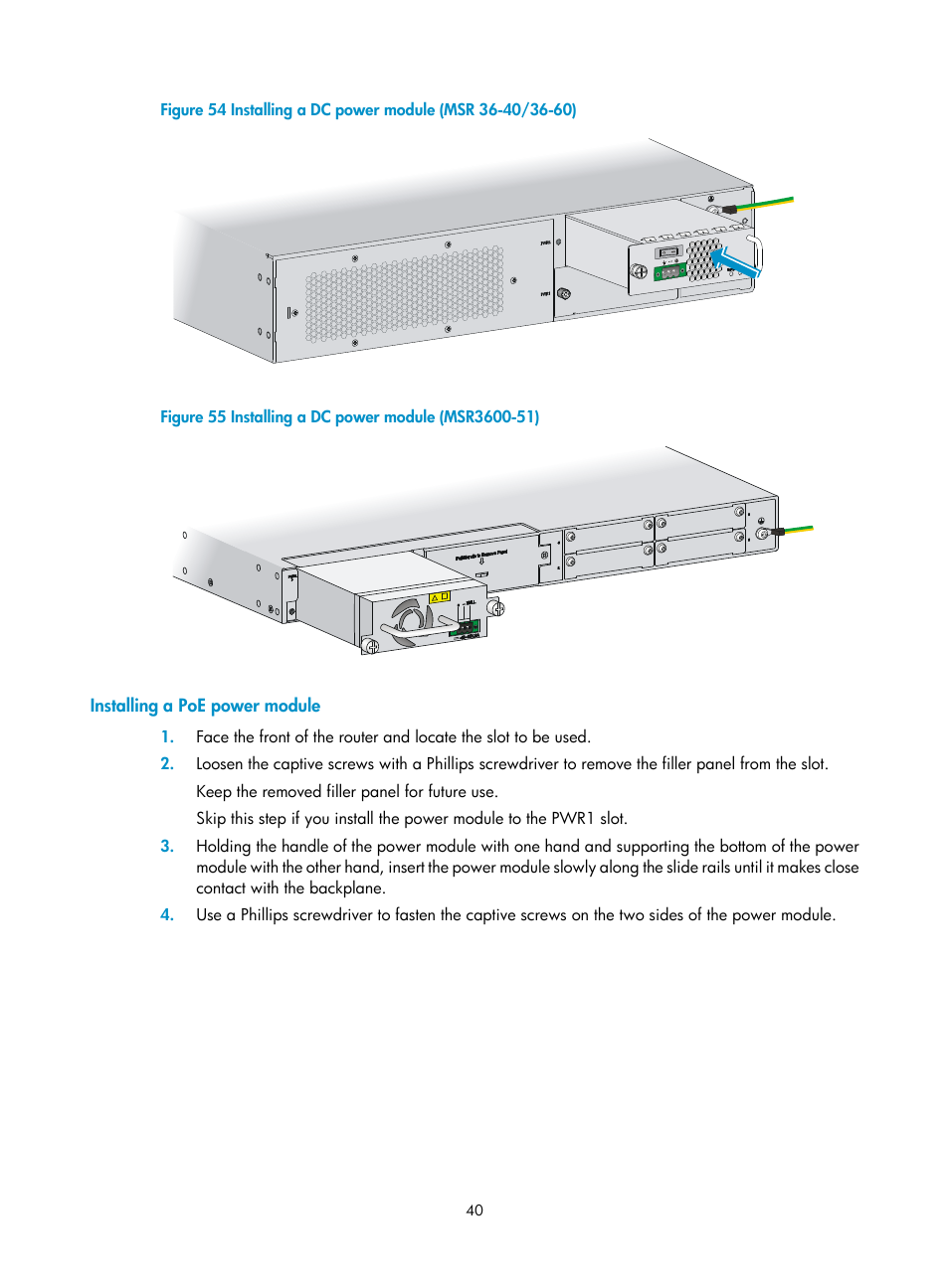 Installing a poe power module | H3C Technologies H3C MSR 3600 User Manual | Page 48 / 95