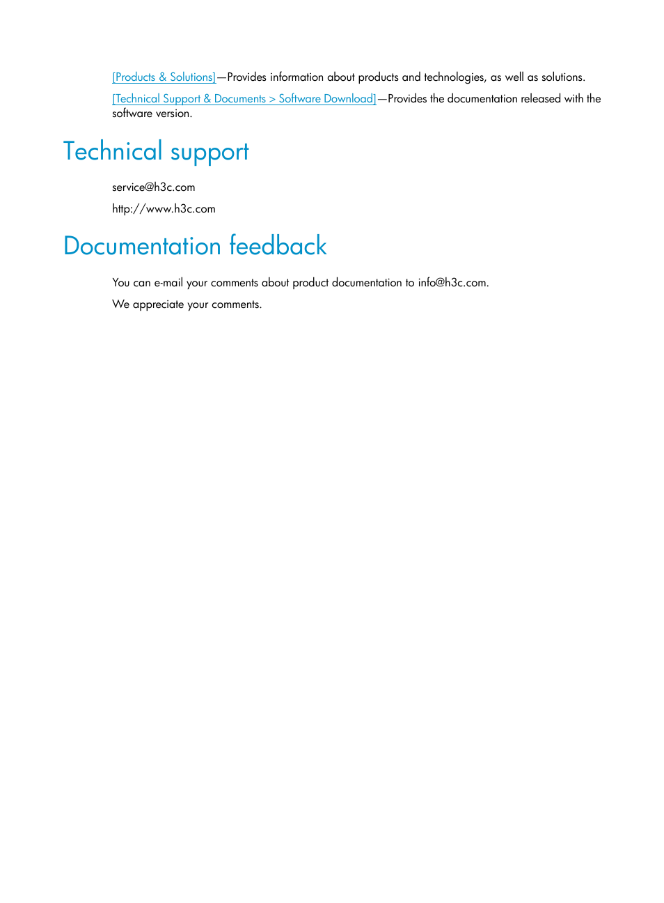 Technical support, Documentation feedback | H3C Technologies H3C MSR 3600 User Manual | Page 5 / 95