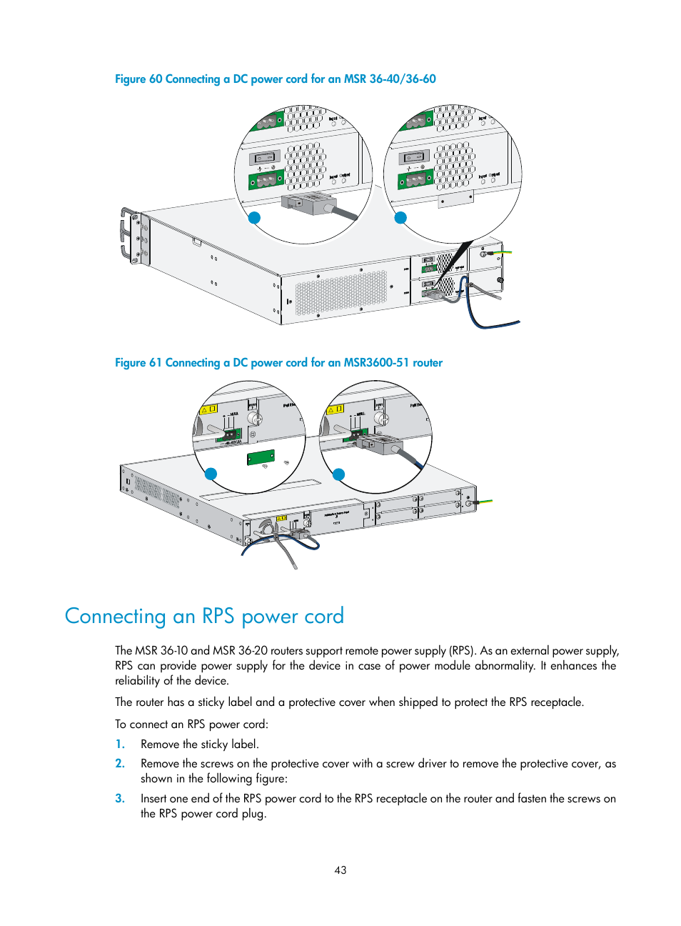 Connecting an rps power cord | H3C Technologies H3C MSR 3600 User Manual | Page 51 / 95