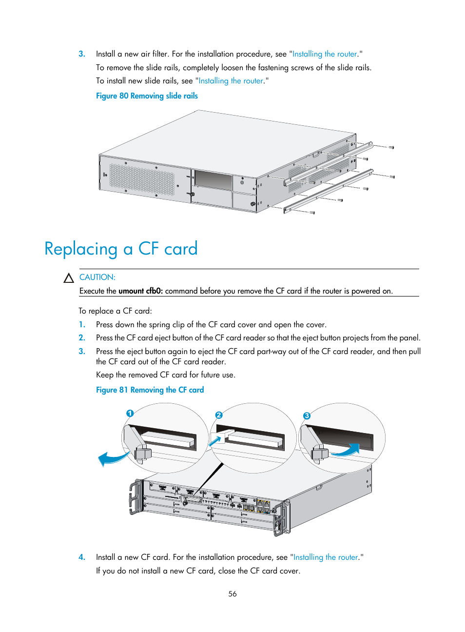 Replacing a cf card | H3C Technologies H3C MSR 3600 User Manual | Page 64 / 95