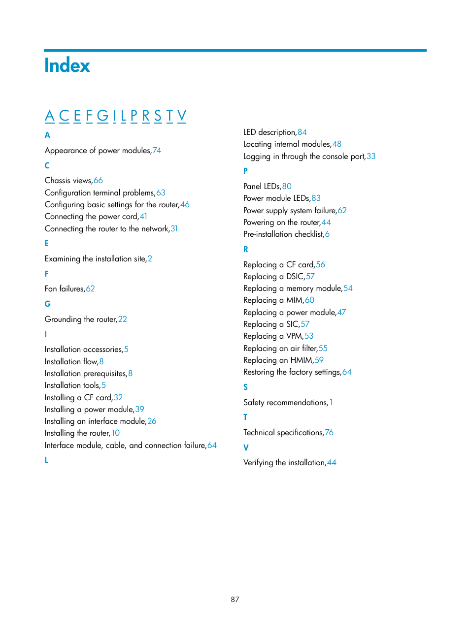 Index | H3C Technologies H3C MSR 3600 User Manual | Page 95 / 95