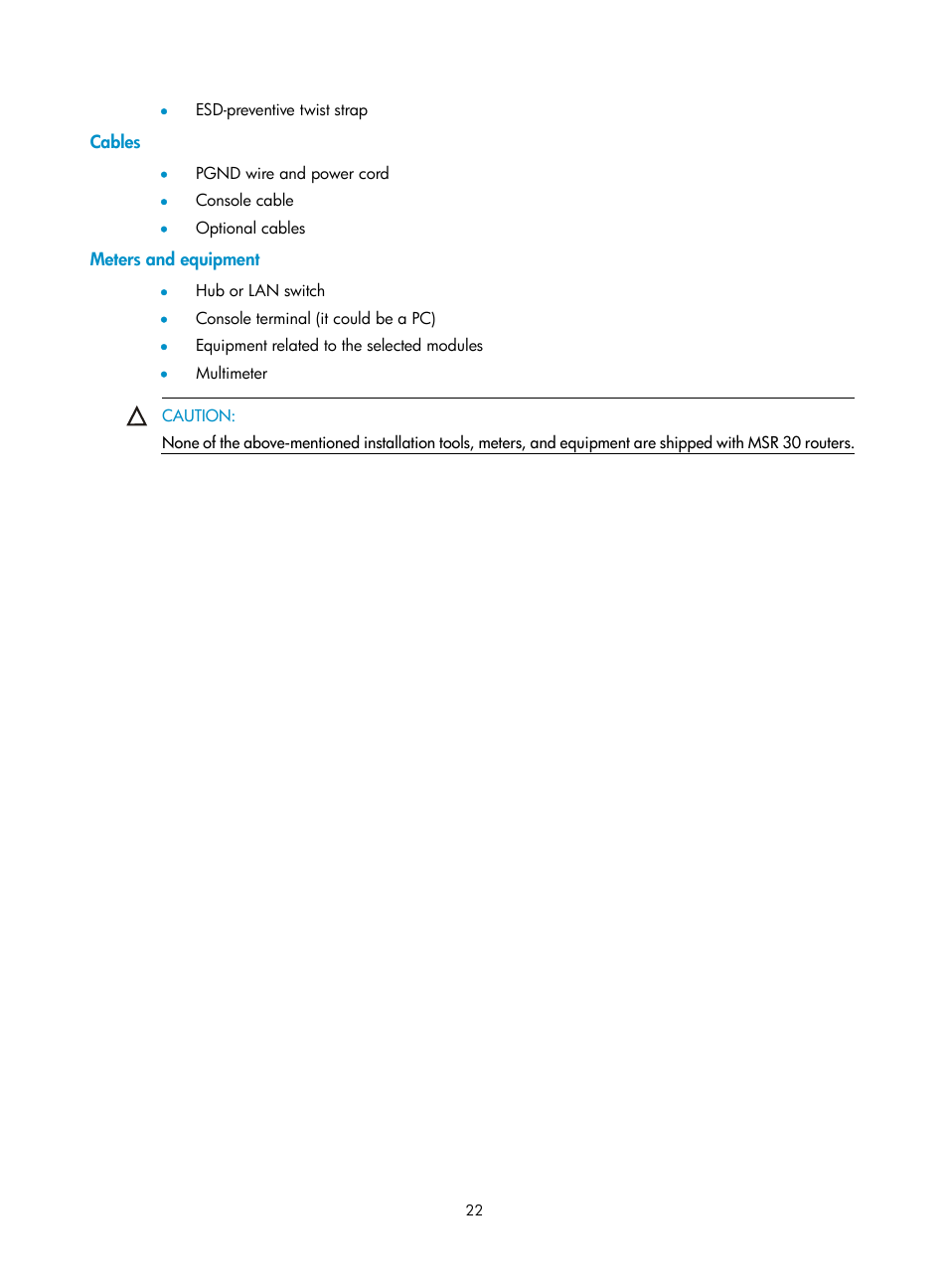 Cables, Meters and equipment | H3C Technologies H3C MSR 30 User Manual | Page 30 / 99