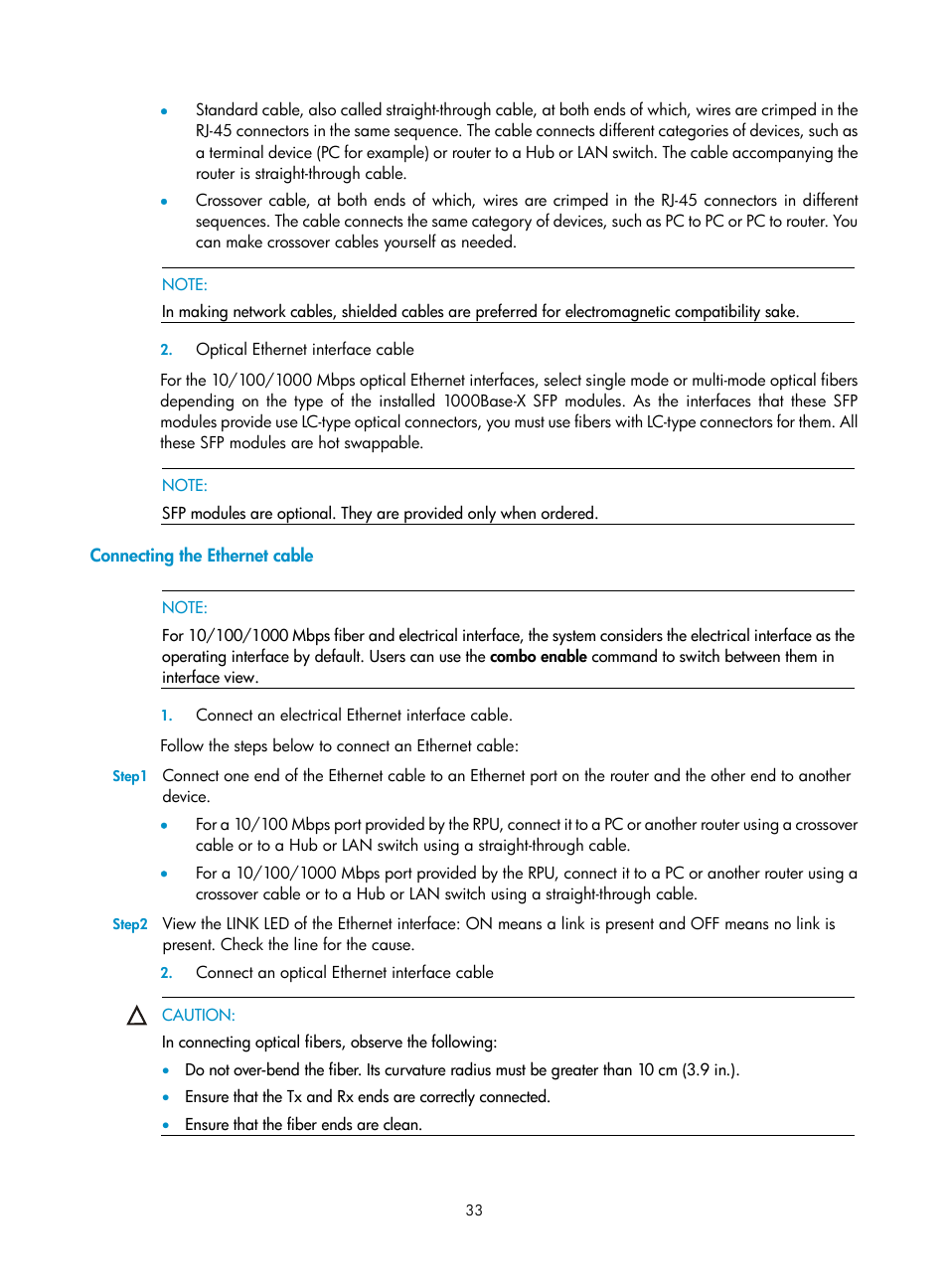 Connecting the ethernet cable | H3C Technologies H3C MSR 30 User Manual | Page 41 / 99