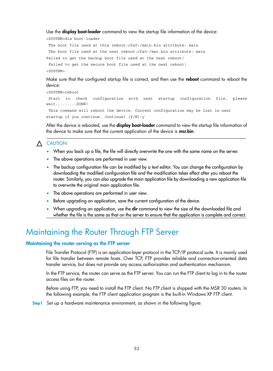 Maintaining the router through ftp server, Maintaining the router serving as the ftp server | H3C Technologies H3C MSR 30 User Manual | Page 61 / 99