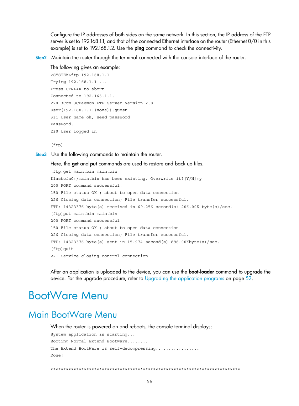 Bootware menu, Main bootware menu | H3C Technologies H3C MSR 30 User Manual | Page 64 / 99