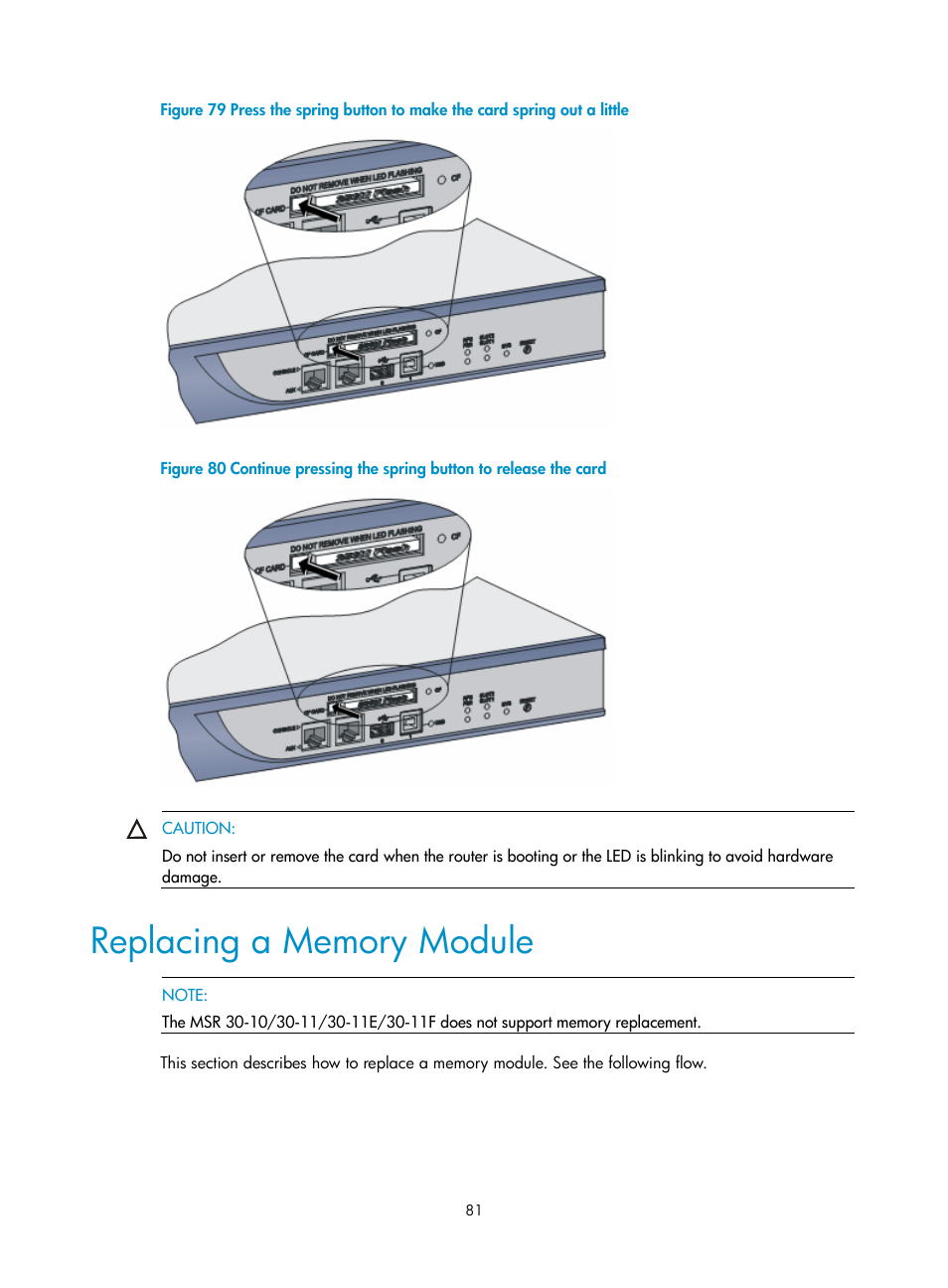 Replacing a memory module | H3C Technologies H3C MSR 30 User Manual | Page 89 / 99