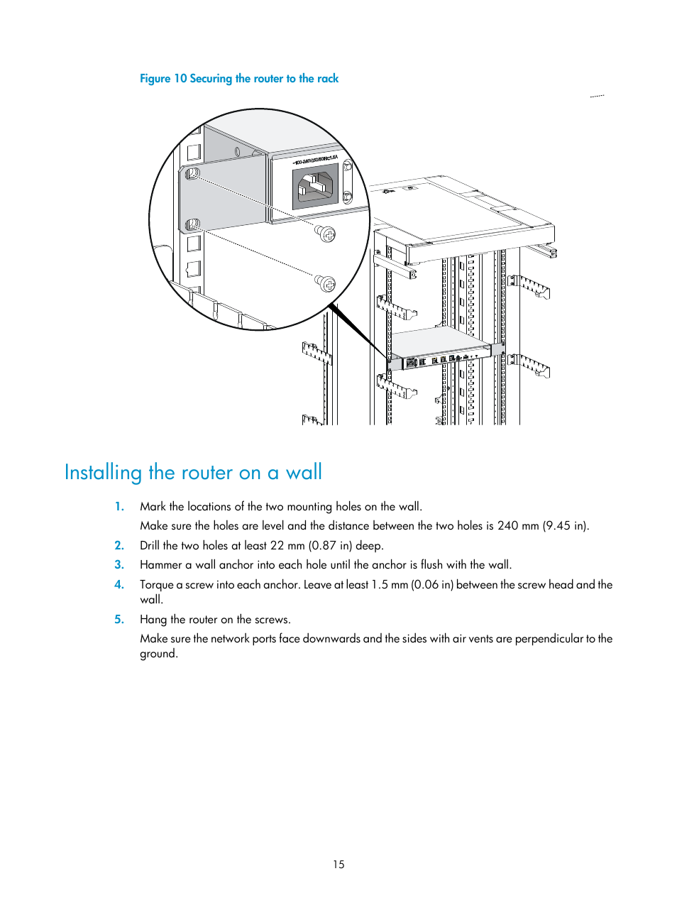 Installing the router on a wall | H3C Technologies H3C MSR 2600 User Manual | Page 22 / 65