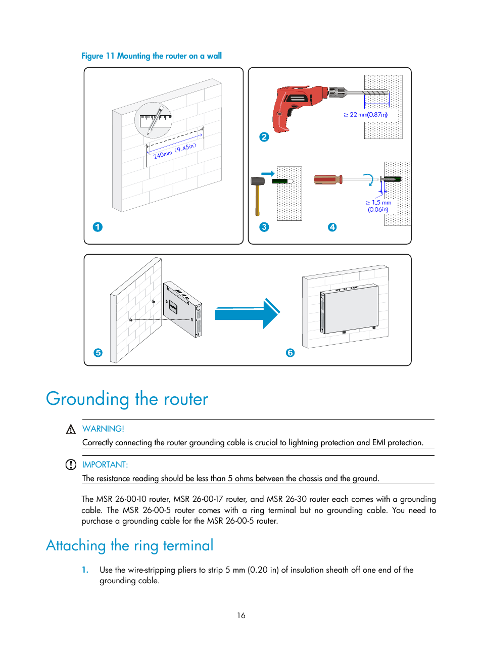 Grounding the router, Attaching the ring terminal | H3C Technologies H3C MSR 2600 User Manual | Page 23 / 65