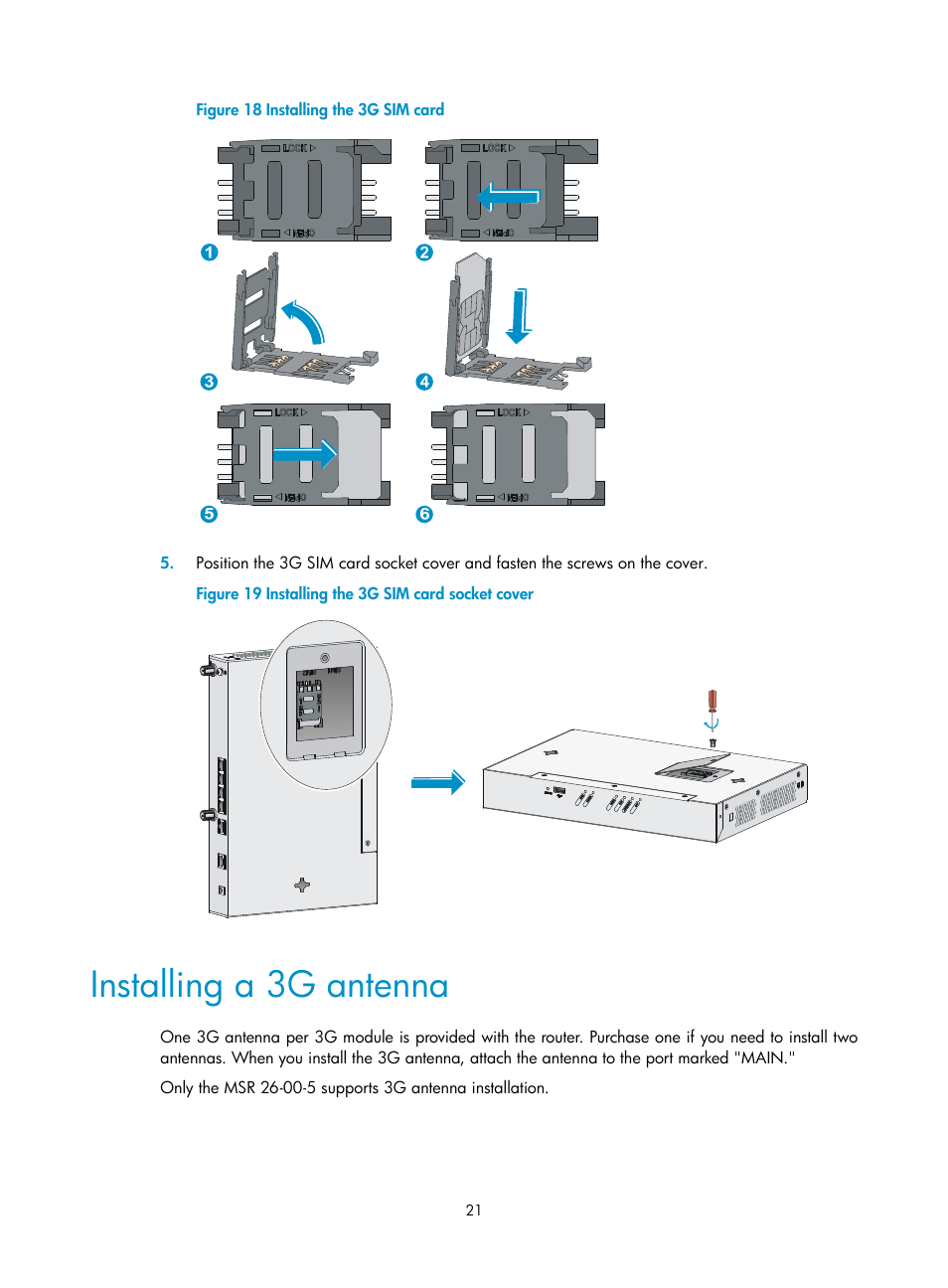 Installing a 3g antenna | H3C Technologies H3C MSR 2600 User Manual | Page 28 / 65