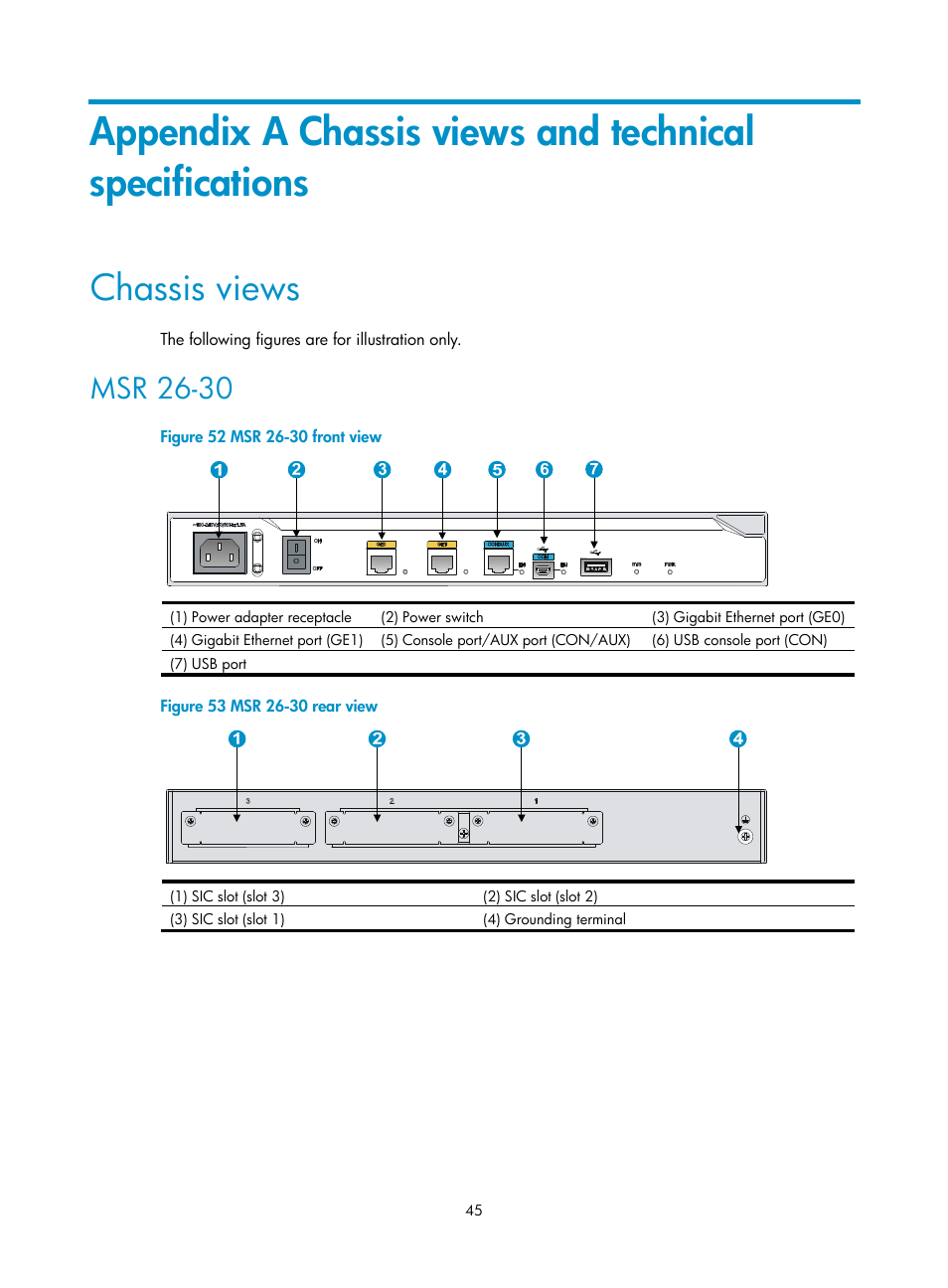 Chassis views, Msr 26-30 | H3C Technologies H3C MSR 2600 User Manual | Page 52 / 65