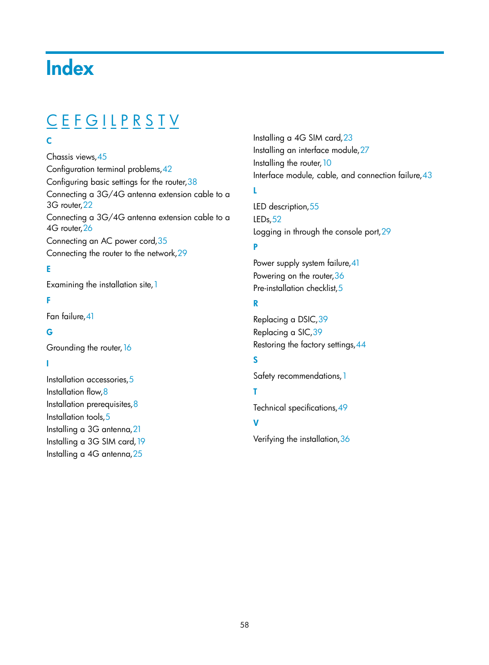 Index | H3C Technologies H3C MSR 2600 User Manual | Page 65 / 65