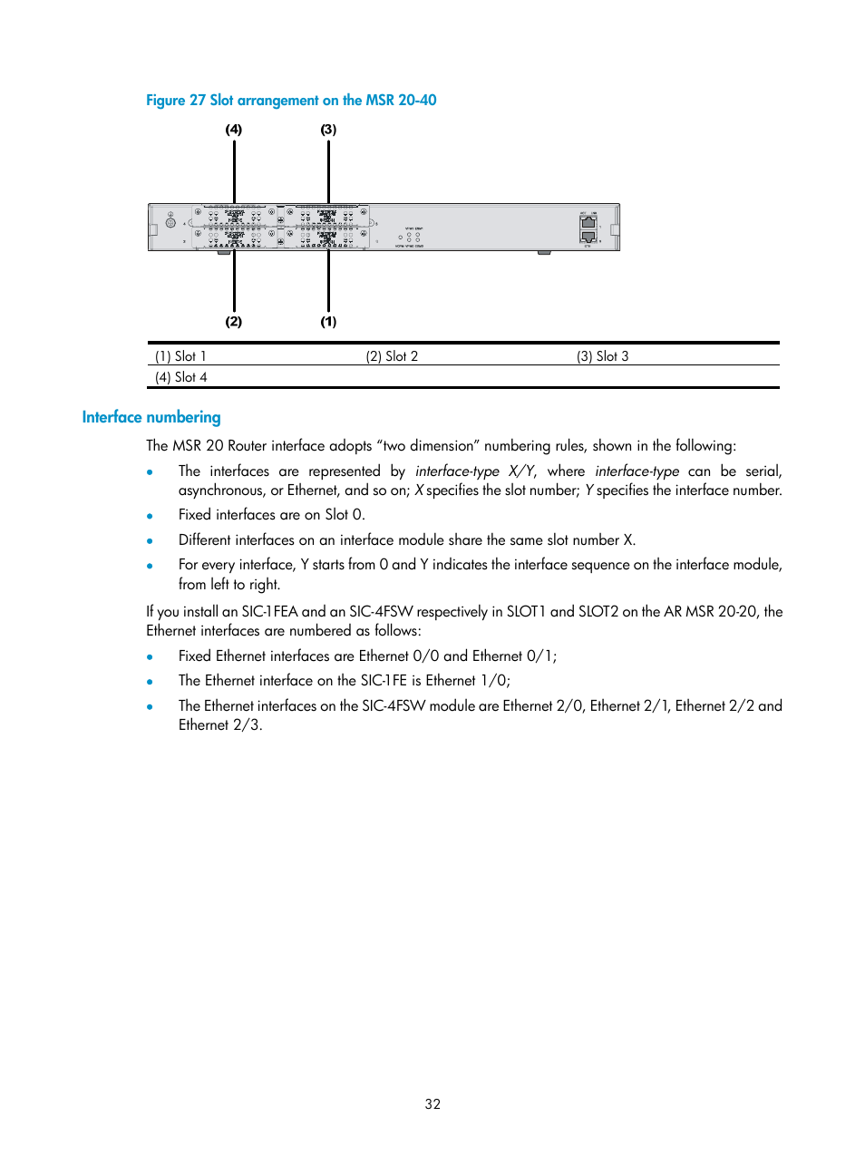 Interface numbering | H3C Technologies H3C MSR 20-2X[40] User Manual | Page 39 / 77