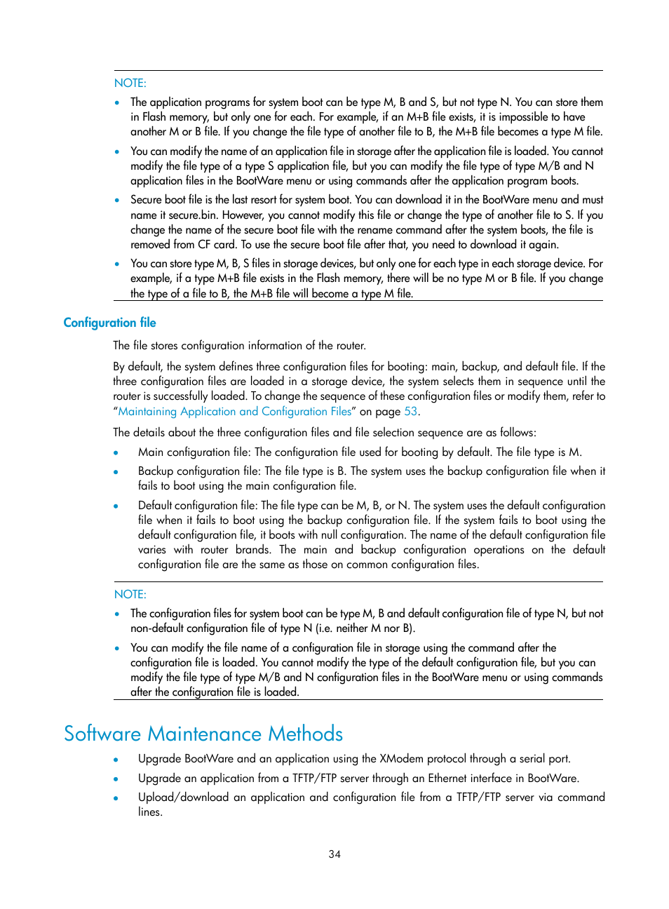 Configuration file, Software maintenance methods | H3C Technologies H3C MSR 20-2X[40] User Manual | Page 41 / 77