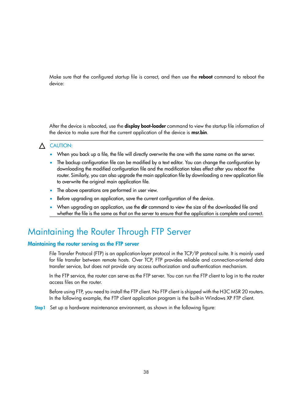 Maintaining the router through ftp server, Maintaining the router serving as the ftp server | H3C Technologies H3C MSR 20-2X[40] User Manual | Page 45 / 77