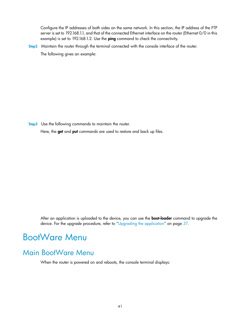 Bootware menu, Main bootware menu | H3C Technologies H3C MSR 20-2X[40] User Manual | Page 48 / 77