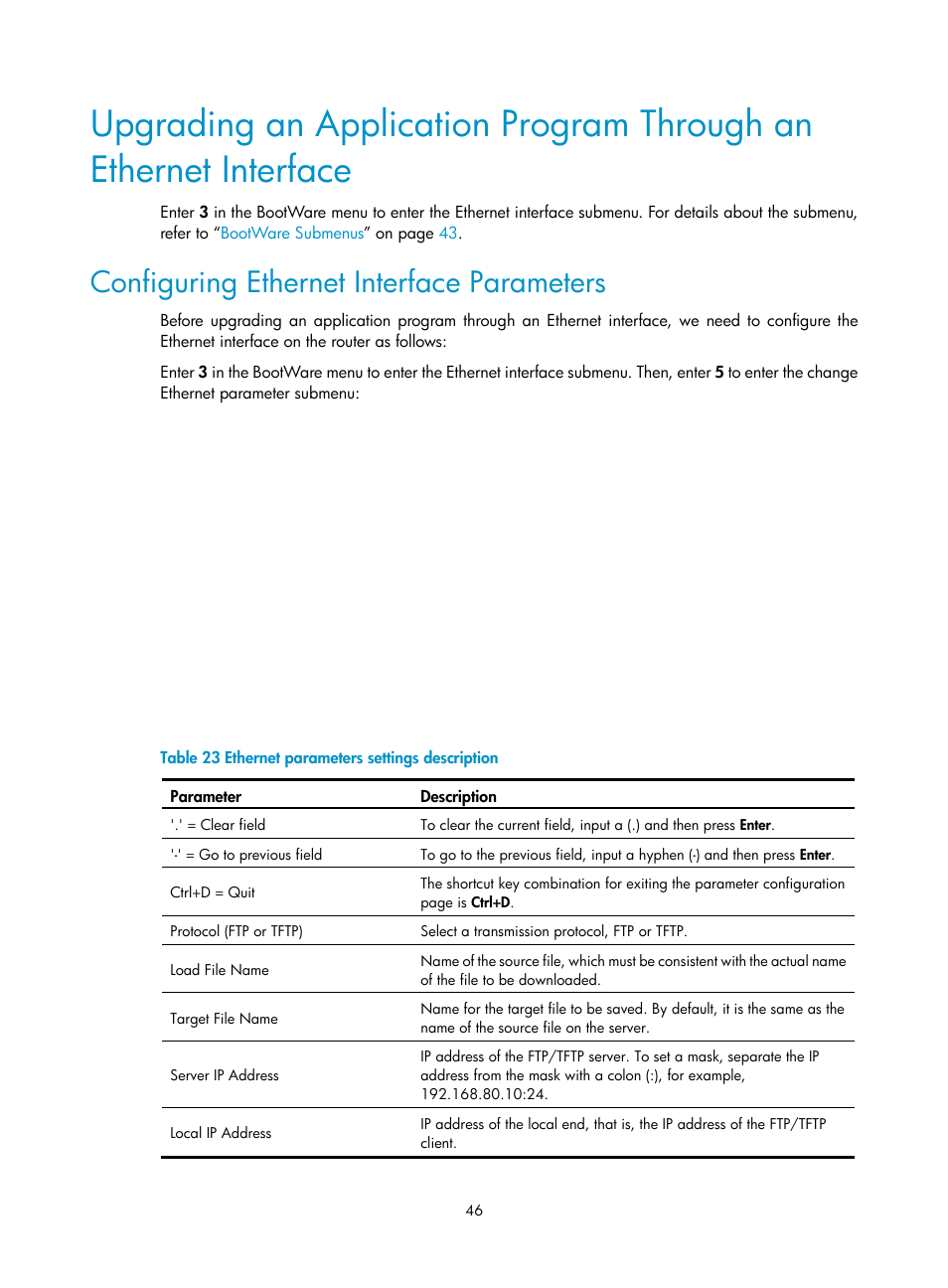 Configuring ethernet interface parameters | H3C Technologies H3C MSR 20-2X[40] User Manual | Page 53 / 77