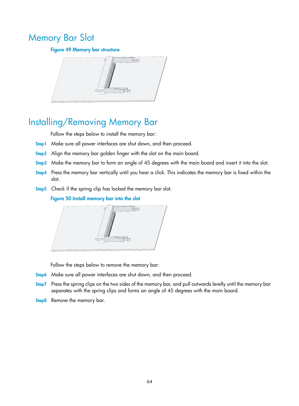 Memory bar slot, Installing/removing memory bar | H3C Technologies H3C MSR 20-2X[40] User Manual | Page 71 / 77