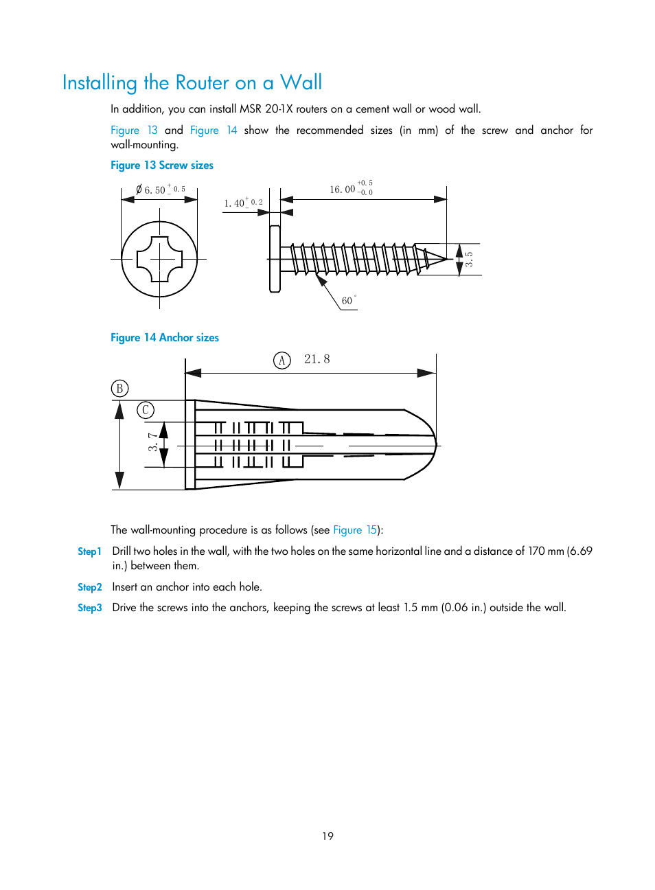 Installing the router on a wall | H3C Technologies H3C MSR 20-1X User Manual | Page 26 / 75