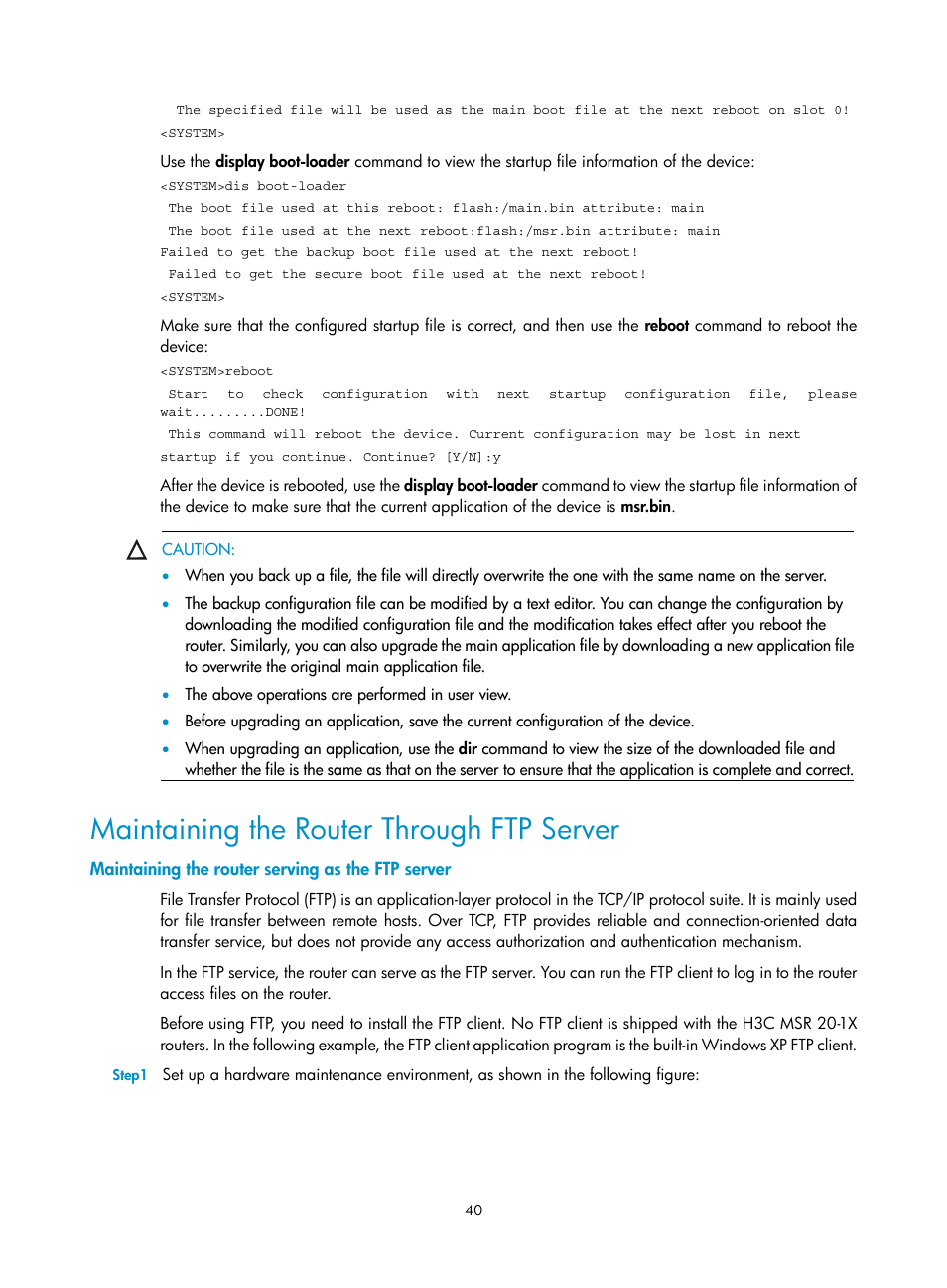 Maintaining the router through ftp server, Maintaining the router serving as the ftp server | H3C Technologies H3C MSR 20-1X User Manual | Page 47 / 75