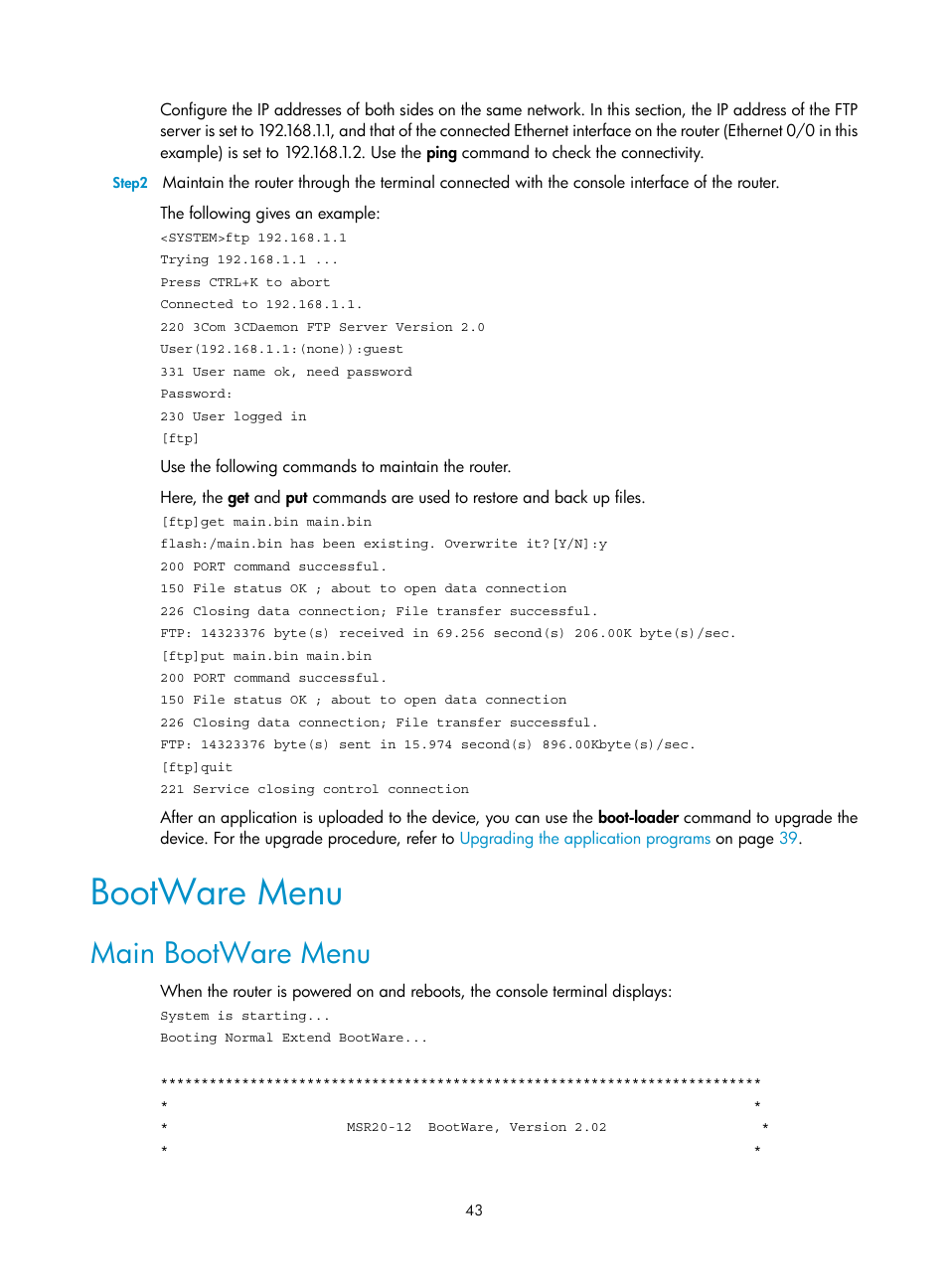 Bootware menu, Main bootware menu | H3C Technologies H3C MSR 20-1X User Manual | Page 50 / 75