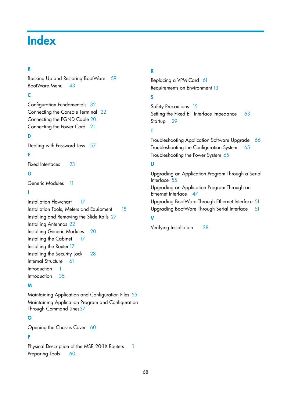 Index | H3C Technologies H3C MSR 20-1X User Manual | Page 75 / 75