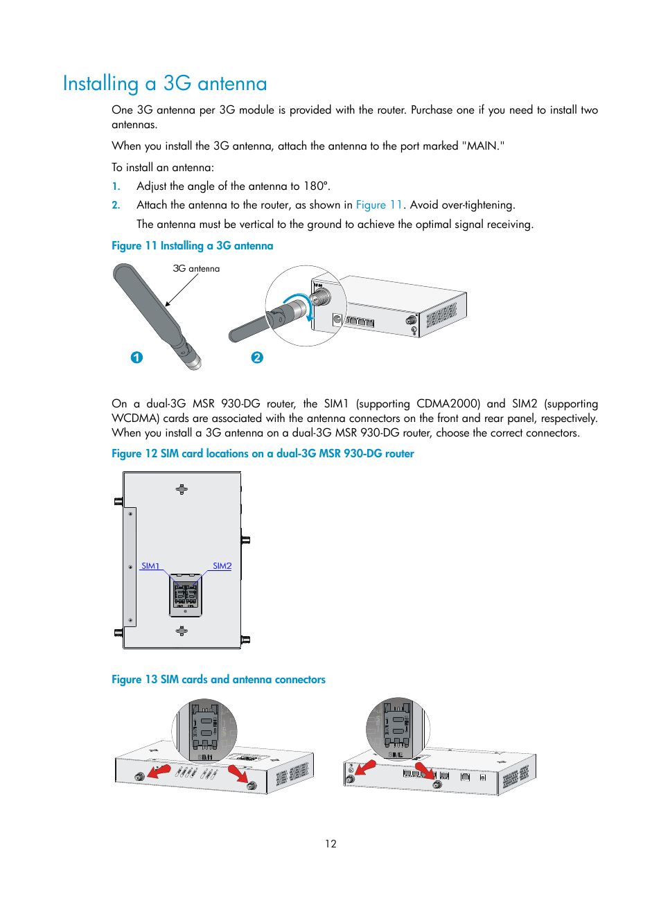 Installing a 3g antenna | H3C Technologies H3C MSR 930 User Manual | Page 19 / 42