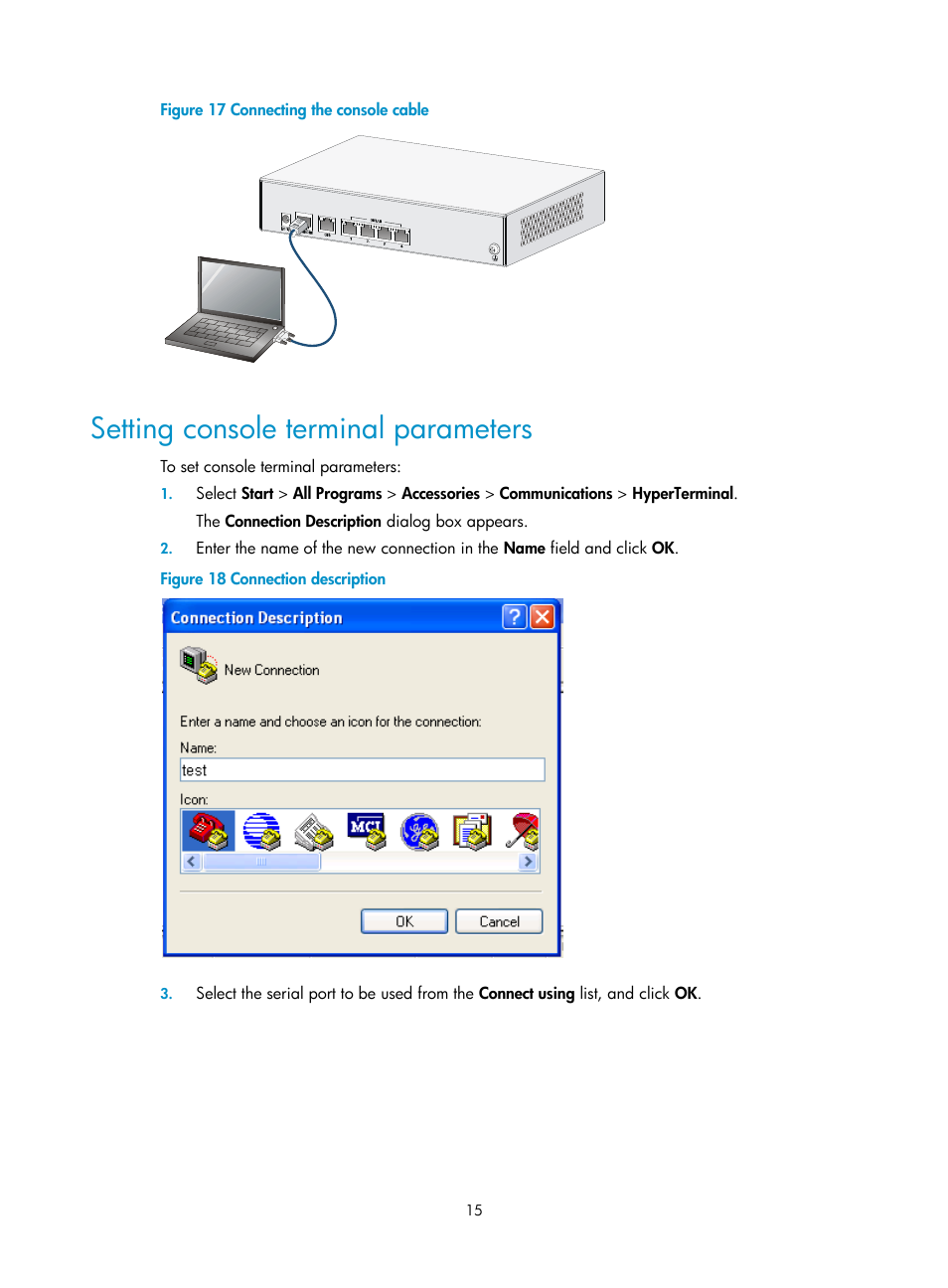 Setting console terminal parameters | H3C Technologies H3C MSR 930 User Manual | Page 22 / 42