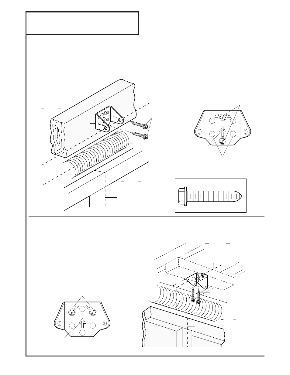 Install header bracket, Installation step 2, Install the header bracket | Fasten the header bracket to the wall, Fasten the header bracket to the ceiling, Hardware shown actual size | Chamberlain CSO 1/2HP User Manual | Page 12 / 36