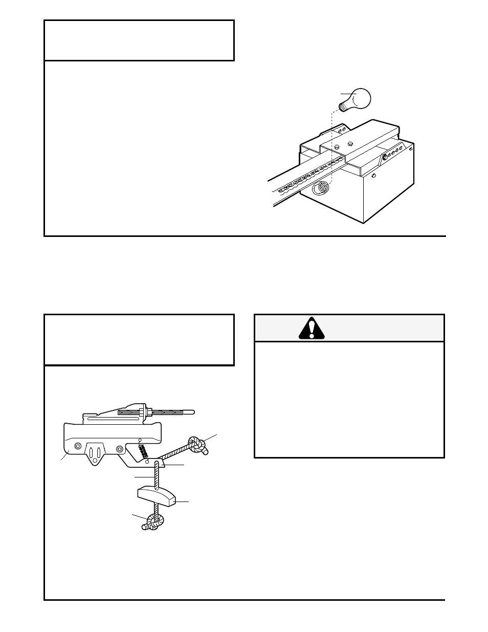 Install light, Attach rope & handle, Warning | Installation step 7, Installation step 8, Attach the manual release rope and handle, Install the light | Chamberlain CSO 1/2HP User Manual | Page 17 / 36
