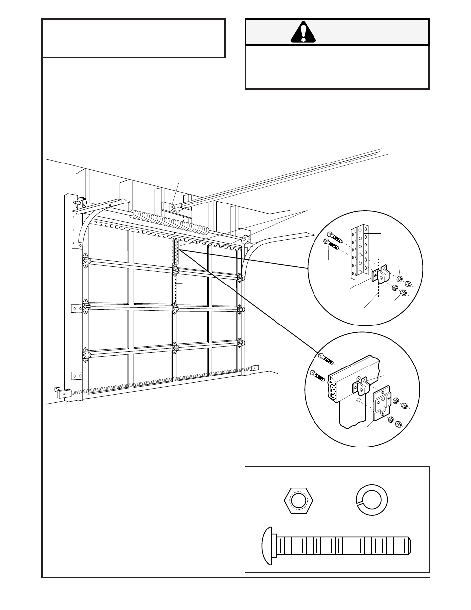 Fasten door bracket & plate, Caution, Installation step 11 | Figure 1 figure 2 | Chamberlain CSO 1/2HP User Manual | Page 22 / 36