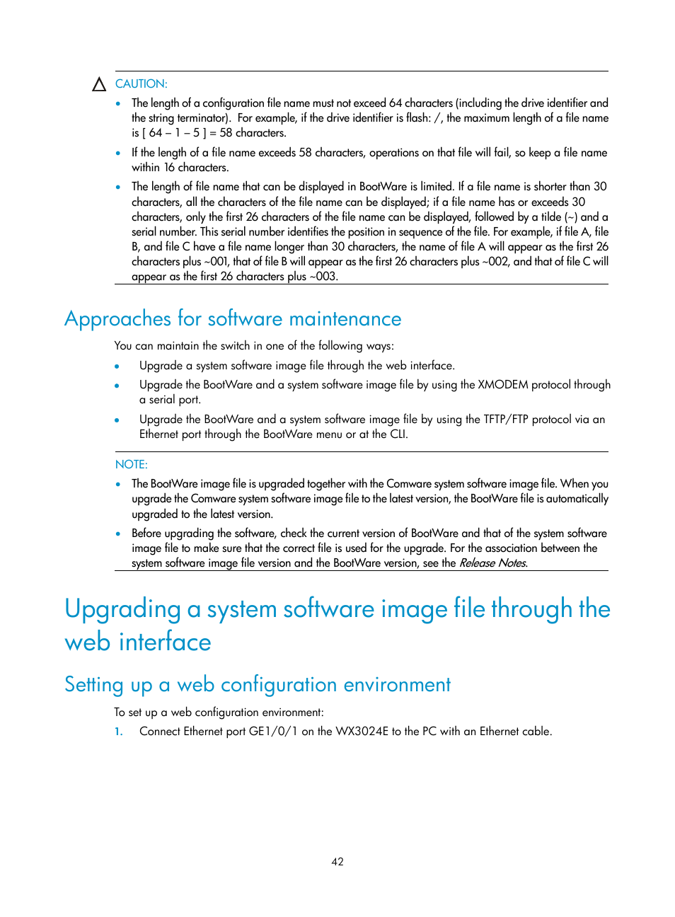 Approaches for software maintenance, Setting up a web configuration environment | H3C Technologies H3C WX3000E Series Wireless Switches User Manual | Page 50 / 73