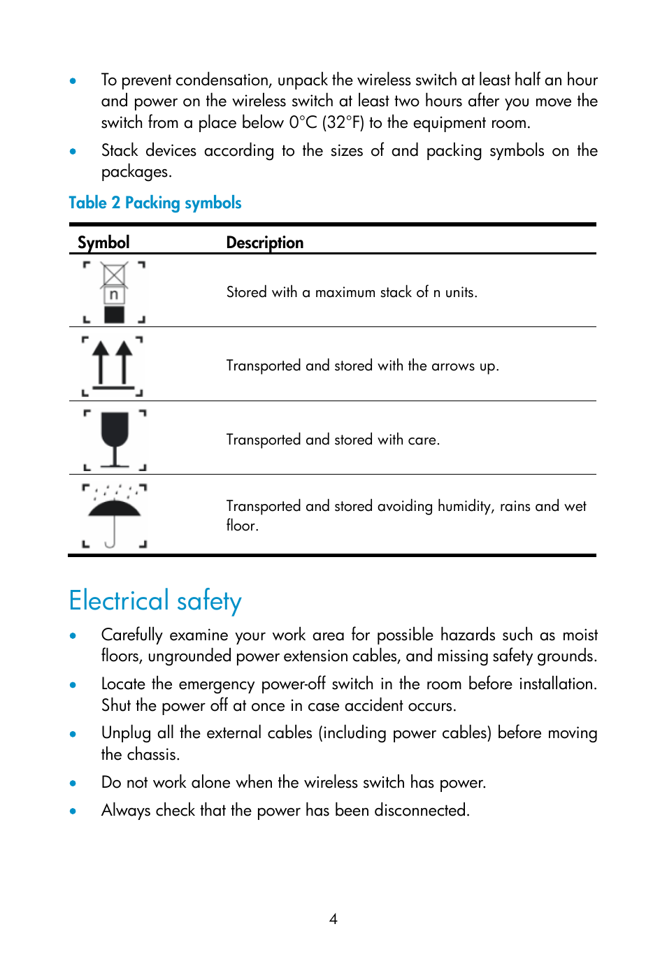 Electrical safety | H3C Technologies H3C WX3000E Series Wireless Switches User Manual | Page 13 / 73