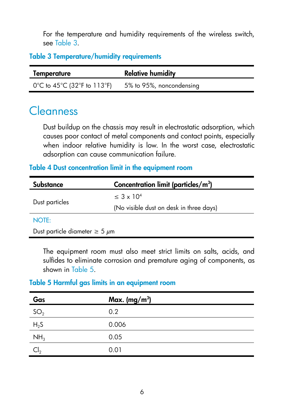 Cleanness | H3C Technologies H3C WX3000E Series Wireless Switches User Manual | Page 15 / 73