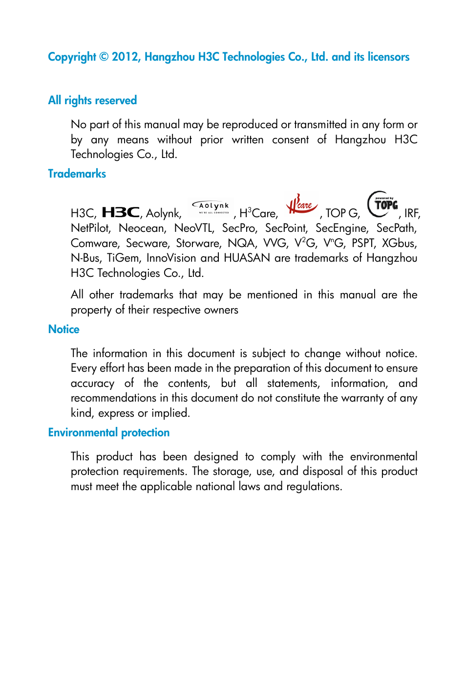 H3C Technologies H3C WX3000E Series Wireless Switches User Manual | Page 2 / 73