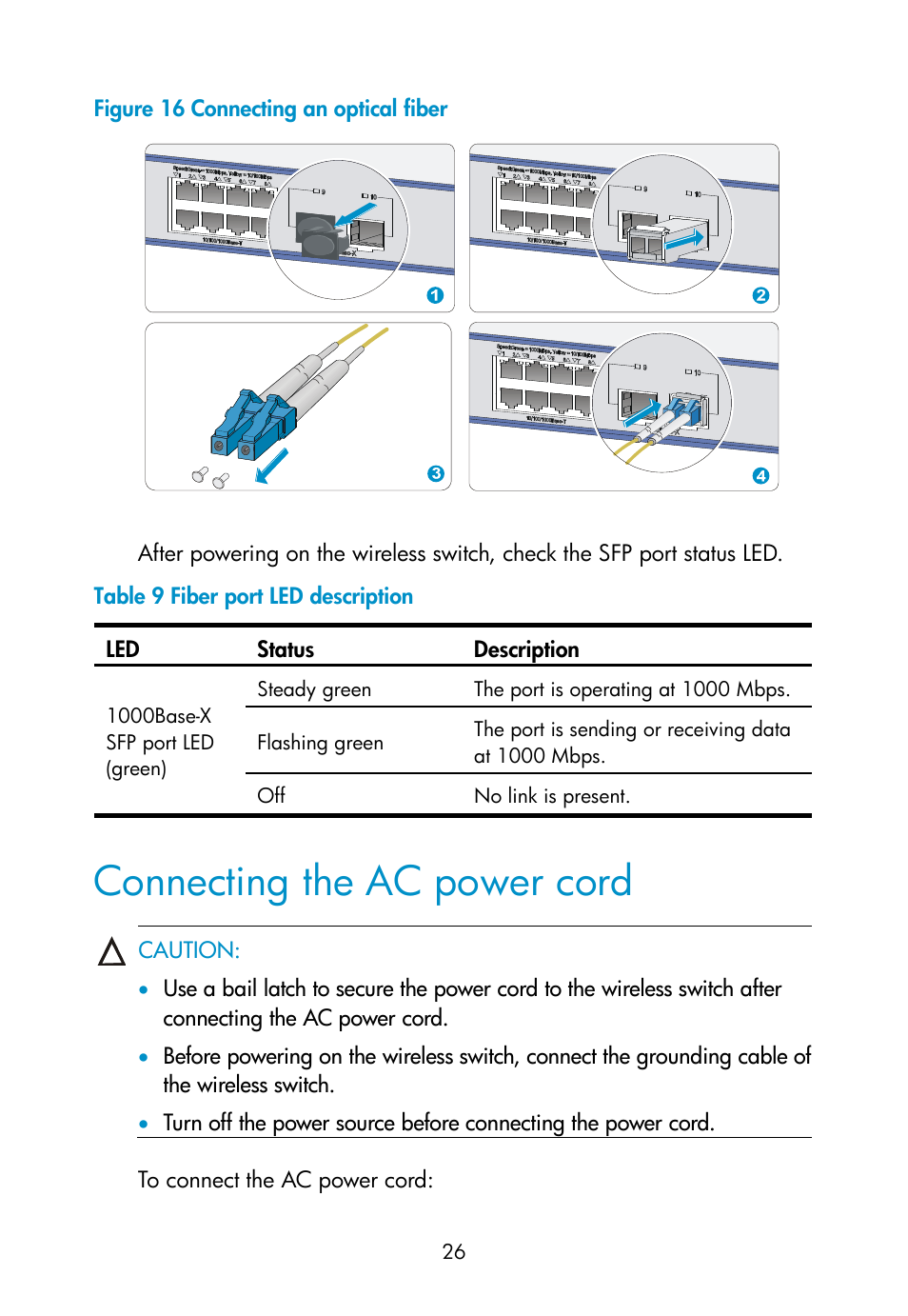 Connecting the ac power cord | H3C Technologies H3C WX3000E Series Wireless Switches User Manual | Page 35 / 73