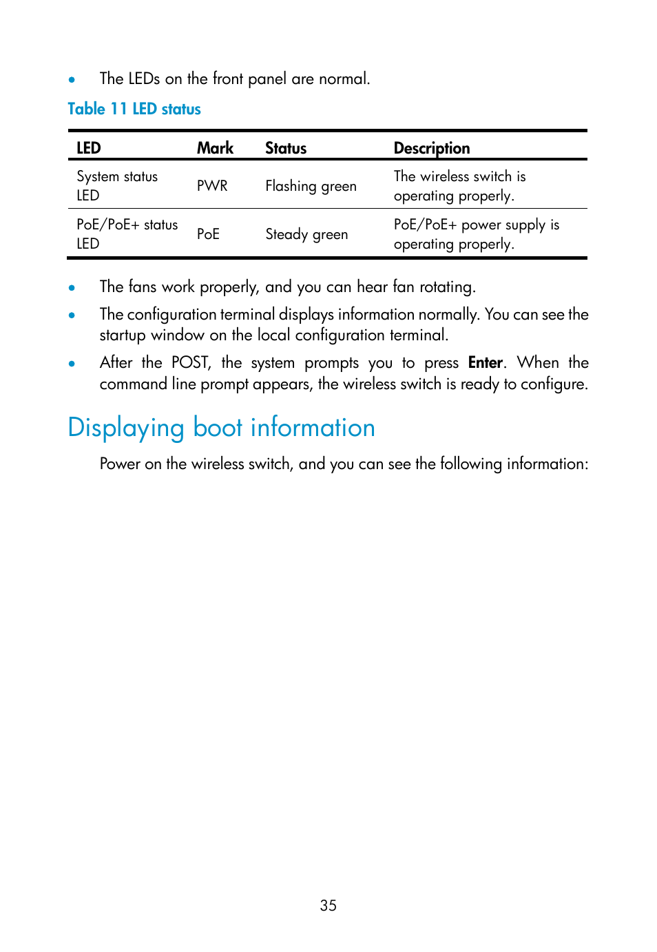 Displaying boot information | H3C Technologies H3C WX3000E Series Wireless Switches User Manual | Page 44 / 73