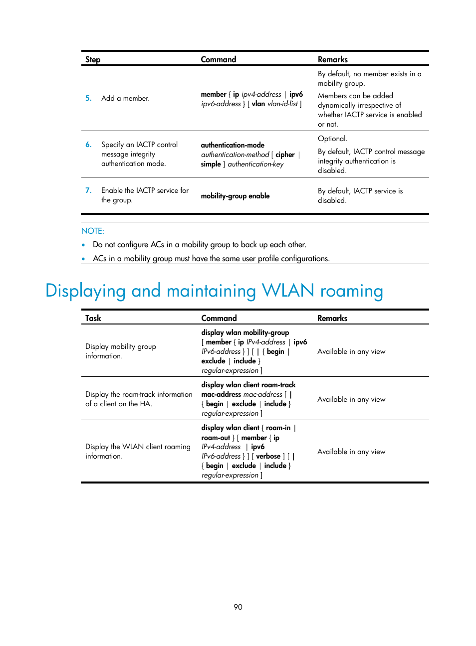 Displaying and maintaining wlan roaming | H3C Technologies H3C WX3000E Series Wireless Switches User Manual | Page 102 / 226