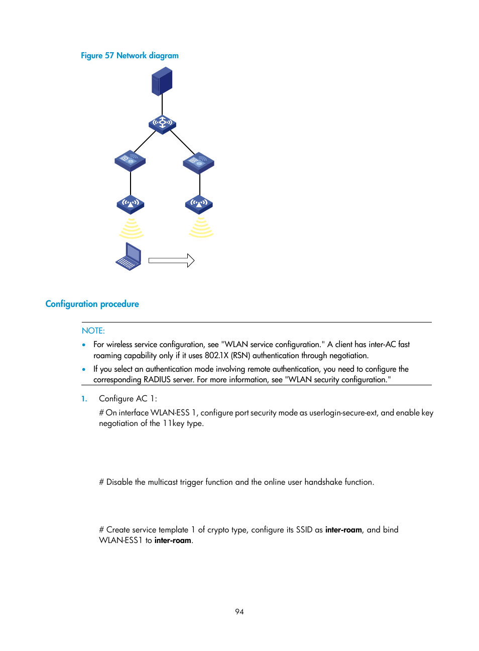 Configuration procedure | H3C Technologies H3C WX3000E Series Wireless Switches User Manual | Page 106 / 226