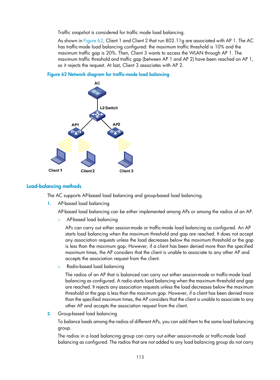 Load-balancing methods | H3C Technologies H3C WX3000E Series Wireless Switches User Manual | Page 125 / 226