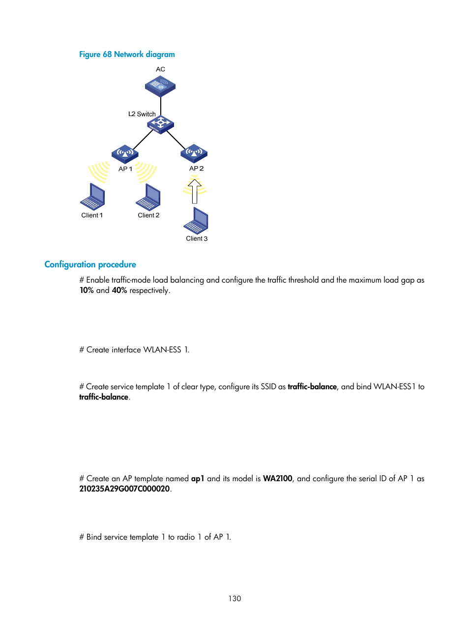 Configuration procedure | H3C Technologies H3C WX3000E Series Wireless Switches User Manual | Page 142 / 226