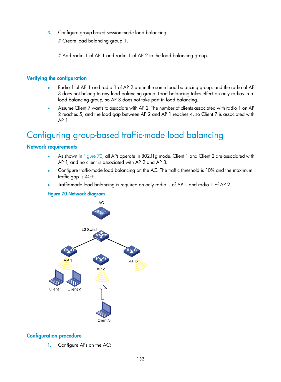 Verifying the configuration, Network requirements, Configuration procedure | H3C Technologies H3C WX3000E Series Wireless Switches User Manual | Page 145 / 226